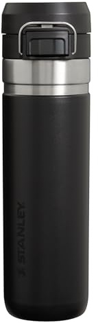 Stanley Quick Flip GO Water Bottle 24 oz | Push Button Lid | Leakproof and Packable for Travel and Sports | Insulated Stainless Steel | BPA-Free | Black 2.0
