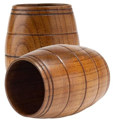 Niejgay 2 Pièces Tasses à Thé Classiques en Bois Tasse à Bière en Forme de Tonneau pour Café, Chaudes, Lait, Vin, 210 ML