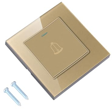 Interruptor de Timbre, Pulsador Timbre Botón de Timbre, Pulsador empotrado con Tornillos 220~250 V Botón de Presión Interruptor, Incrustado(Dorado)