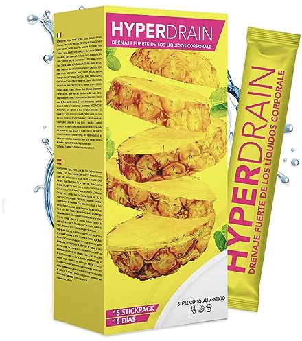 HYPERDRAIN® Bromelain 5000 GDU/g - 15 Flüssige Stickpacks | Abnehmen Schnell Fettverbrenner | Bromelain Hochdosiert | Extra Starke und Konzentrierte Detox-Formel mit Ananassaft und Mariendistel