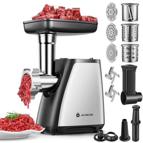 AAOBOSI Meat Grinder, 4-In-1 Meat Grinder Electric [2800W Max] with 3 Slice, Shred Blades,2 Blades,3 Plates,Sausage Stuffer,Kubbe Kit, for Home Kitchen Use, Stainless Steel