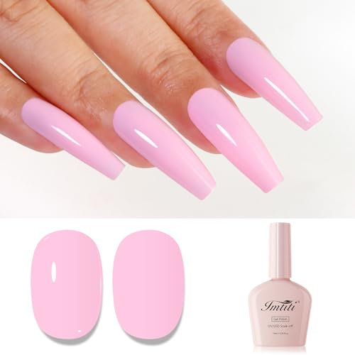Imtiti Pink UV LED Gel Nail Polish - High Gloss Soak-Off Spring Summer Manicure Art DIY Design Kit - 10ml