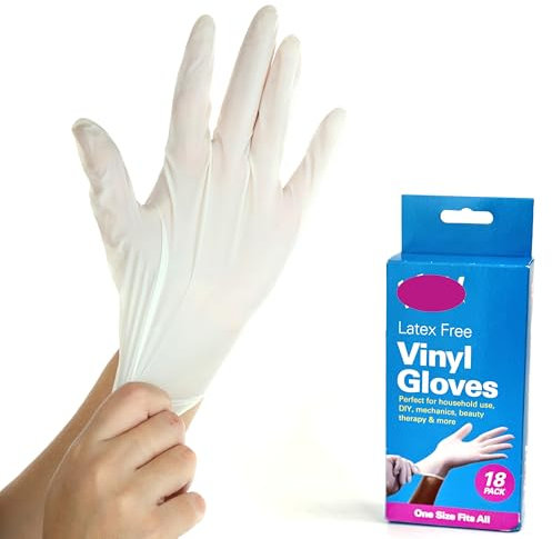 Lizzy 18 Pack Vinyl Gloves latex free | One Size Fits All Powder Free Latex Free Clear Gloves for all Cooking and cleaning, DIY, beauty therapy and more (1)