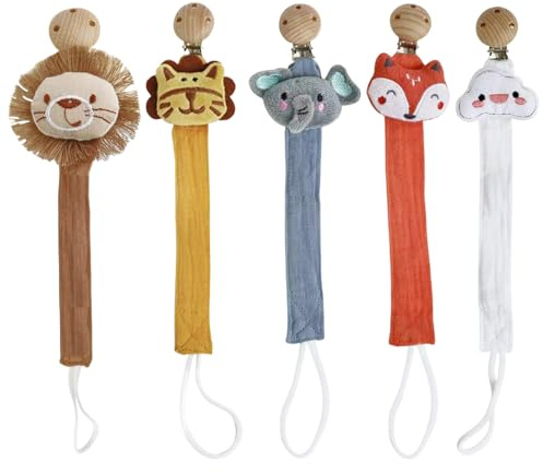 Attache Tetine,Lot De 5 Pièces, Attache Sucette Accroche Tétine Bebe,Coton Portable Anti-chute Accessoires Tétine Cadeau Naissance Accroche Tétine Pour Bébé Garçon Et Fille(27x7x3cm)
