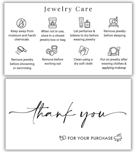 Jewelry Care Instructions Card | 50 Pack | 2 x 3.5 inch Business Card Size | Handmade Jewelry Care Card | Jewelry Cleaning Care Instruction