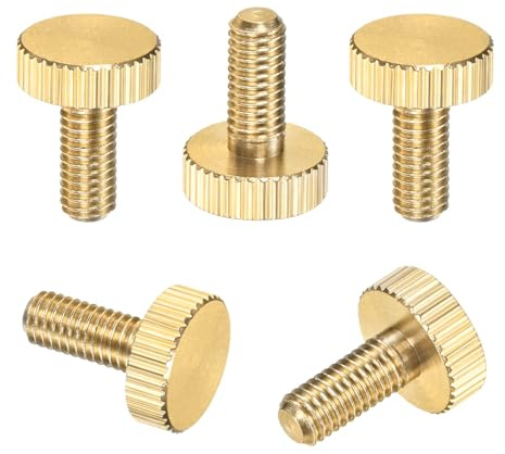M METERXITY 5-Pack Knurled Thumb Screws, M5x12mm Solid Brass Flat Head Fully Threaded Knobs Bolts Fasteners W Grip for Electronic/Equipment/Industry/Home, Thumbscrew Threaded Knurled Tip