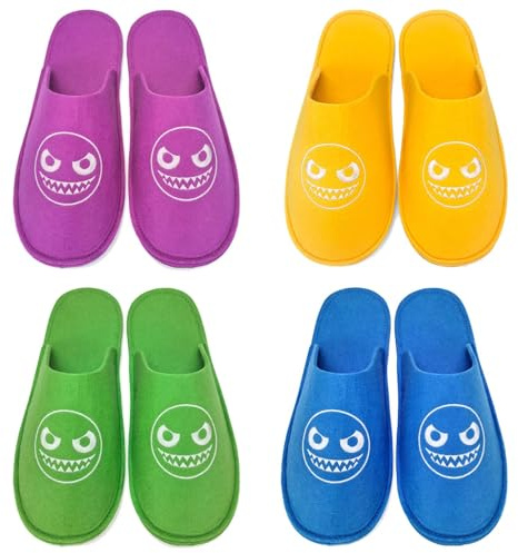 GURGER Zapatillas para Invitados con Bordado Cartoon Lavables Antideslizantes Pantuflas para Huéspedes, Casa, Hotel, Hogar, Multicolor Pack de 4 Pares