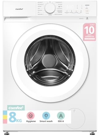 Comfee Waschmaschine 8kg, Washing machine mit Tierhaar-Programm & Dampffunktion,16 Programme,Energy Efficiency Class A-10%,Nachlegefunktion, Leise & Energiesparend, CF08EWP05W, Weiß