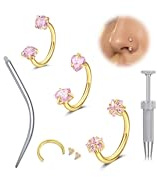 WillTen 20G 18G 16G hästsko näsring septum piercing smycken silver guld rosa, dubbel ädelsten näsring hästsko 6 mm 7 mm 8 mm små små rostfritt stål septum näsborre Labret Daith smycken