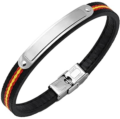 EKONAT-Pulsera Personalizada Hombre Mujer Bandera España, Pulsera Grabada con Nombre, Chapa de Acero Inoxidable Ajustable, Regalo Personalizado para Hombre Mujer, Pulsera Española con Placa Grabable