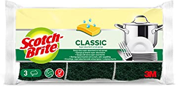 Scotch-Brite Classic Tampon à récurer, 3 éponges par pack - Pour le nettoyage de cocottes en fonte, poêles, brûleurs, outils de jardin et grills, Vert