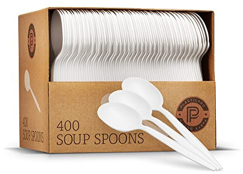 Plasticpro Cutlery 400 Mediumweight White Disposable Plastic Soup Spoons