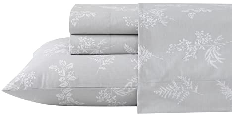 Stone Cottage - Twin Sheets, Cotton Percale Bedding Set, Crisp & Cool Home Decor (Foliage, Twin)