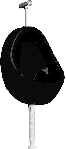 vidaXL Urinal Wandhängend mit Spülventil Pissoir Pissbecken Pinkelbecken Absaugeurinal Ablauf Badezimmer Top Spülung Keramik Schwarz 36x32x48cm