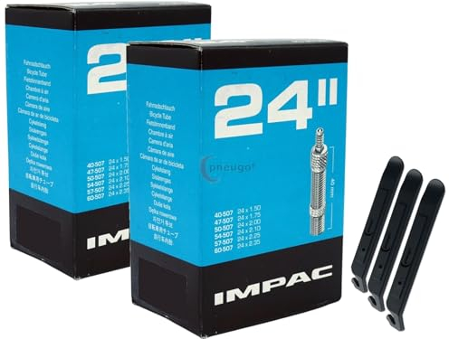 2 x Impac Fahrradschlauch 24 Zoll Flash Ventil 40-507/60-507 + 3 Reifenheber