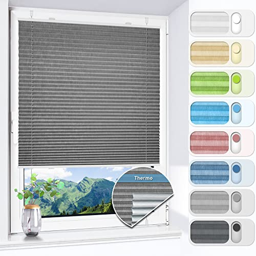 HOMEDEMO Plissee ohne Bohren verdunkelung, Thermo Plisseerollo Klemmfix, Grau 65x140cm(BxH) Verdunklungsplissee 100% lichtundurchlässig für Fenster, Blickdicht Sichtschutz Sonnenschutz