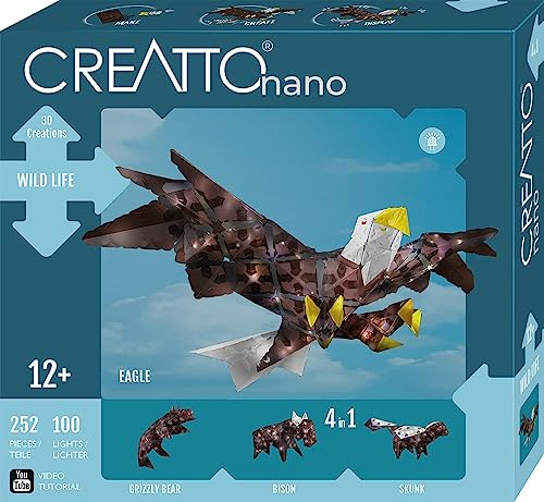 KOSMOS 3744 CREATTO Adler Wild Life, 3D-Leuchtfiguren entwerfen, 3D-Puzzle-Set für Adler, Bär, Bison, Stinktier, kreative Zimmer-Deko, 252 Steckteile, 100-tlg LED-Lichterkette,