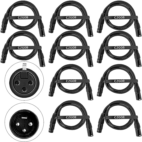 Czgor Cables DMX de 1.2 metros 10 paquete, 3 Pines XLR Macho a Hembra Cable DMX para Señales de Iluminación para Conectar Cables Ópticos