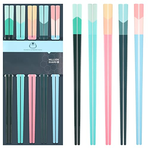 Bacchette riutilizzabili lavabili in lavastoviglie, 24,3 cm, opache, antiscivolo, in fibra di vetro, bacchette cinesi, colorate, 5 paia