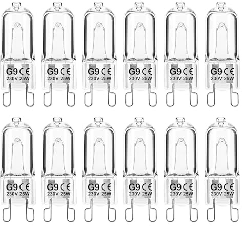 Jaenmsa G9 Halogen Light Bulbs, 12 Pack Clear Capsule Bulb Dimmable 25W 230V Warm White Lamps for Oven Microwave Cooker Ceiling Lights (25W-12P)