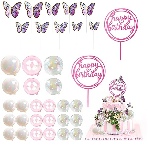 36PCS Décorations De Gâteau Colorées, Décorations De Cupcake, Décorations De Gâteau Boule, Décorations De Gâteau D'anniversaire Bricolage, Décorations De Gâteau Papillon