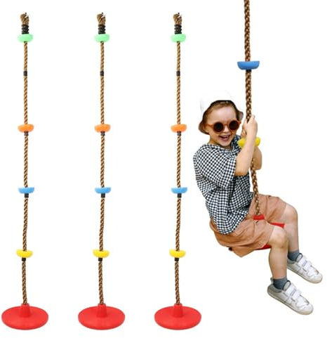 HYGRAD Garden Outdoor Kids Climbing Rope 2m / 6.5ft Kids Climbing Tree Swing with Foot Holder Platforms Disc Swing Seat For Kids over 3 Years Support 220lbs