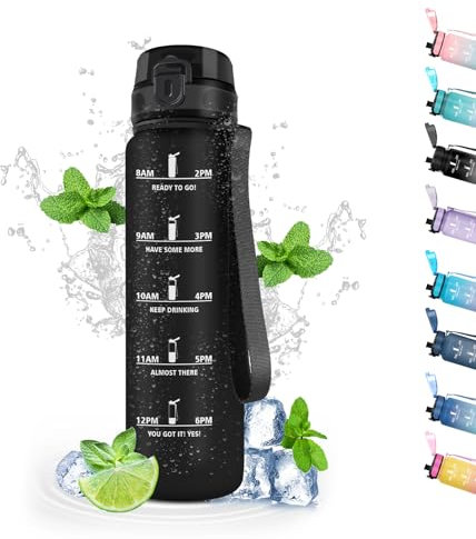 Trinkflasche, 500ml Trinkflasche Kinder, Trinkflasche für Kohlensäurehaltige Getränke, Kann mit Dir Tragen, Trinkflasche Auslaufsicher mit Filter, für Schule, Büro, Camping, Reisen, Running, Schwarz