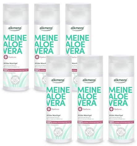 alkmene 6x mildes Aloe Vera Waschgel Gesicht mit Hyaluron 200 ml - Gesichtsreinigung vegan für normale bis trockene Haut - Reinigungsgel Gesicht, mildes Reinigungsgel Gesicht, Waschlotion Gesicht