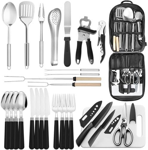 27-teiliges Kochgeschirr-Kit Berglander, Camping-Kochutensilien-Set, Camping-Essentials, kommen mit Camping-Bestecksets, ideal für Outdoor-Kocher, Picknick, Grill