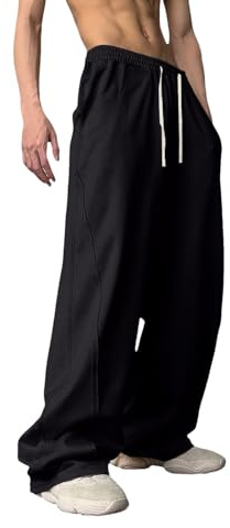 Generisch 2025 - Pantaloni sportivi retrò a vita alta e gamba larga per uomo e donna, design estivo ad alta scala, largo, dritto, casual, hiphop, pantaloni corti da corsa, Nero , M