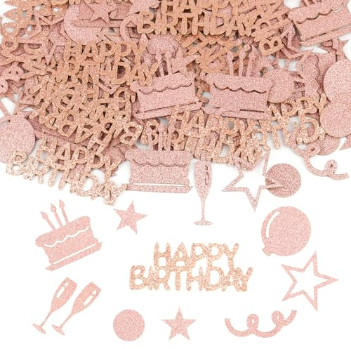 100 Stück Konfetti Tischdeko Geburtstag, 5cm Groß Streudeko Geburtstag frauen, Glitzer Happy Birthday Deko Confetti für Jubiläen, Geburtstage, Party, Tischdeko (Rosegold)
