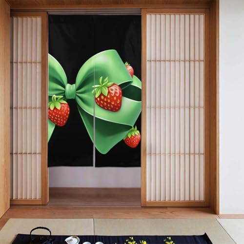 WHJSHOP Cortina de puerta con diseño de fresa con lazo verde, protección de privacidad adecuada para cocina, baño, habitación, 86 x 142 cm