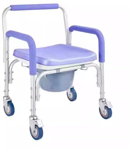 Silla de inodoro ligera con ruedas, silla de ducha con cubo extraíble, silla de inodoro para ancianos, marco de asiento portátil con asiento acolchado, para personas mayores, adultos, lesionados o