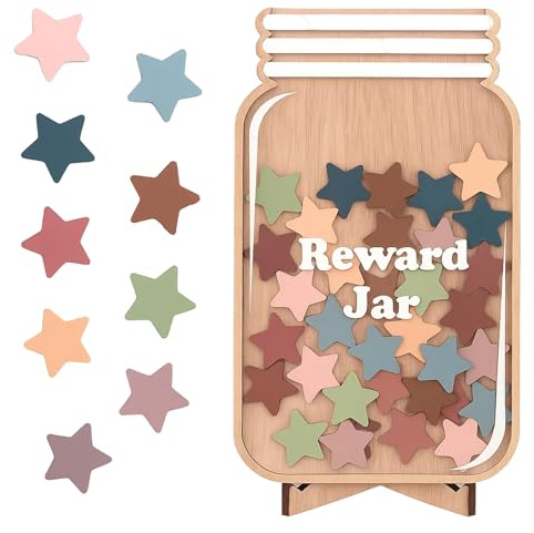 Reward Jar With Star Tokens,Stars Reward Jar For Kids, Kids Smiley Reward Jar, with 36 Stars Tokens, for Children Potty Train Tool Reward Board for Kids Home School Classroom