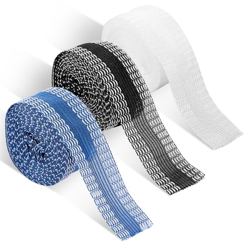 TIESOME 3 Stück Saumband zum Aufbügeln, Saumen Bügelband Hosen, Selbstklebendes Saumban Seitliche Aufkleber Waschfest Nahtband für Hosen Kleidung Stoffe Gardinen Vorhänge (Schwarz+Weiß+Blau)