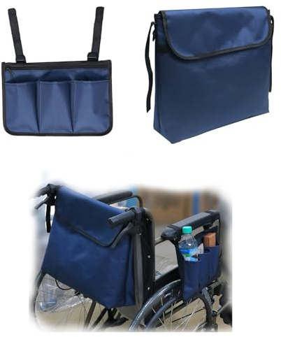 Heucadup bolsa silla de ruedas, 2 artículos bolsa para silla de ruedas, Impermeable, Universal, Asas traseras para sillas de ruedas, sillas de ruedas eléctricas, ayudas para la movilidad, azul