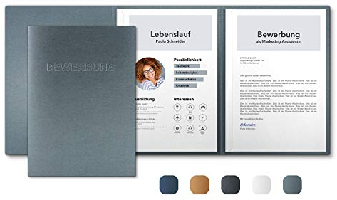20 Stück 3-teilige Bewerbungsmappen Zink Metallic mit 2 Klemmschienen - Premium-Qualität mit hochwertiger Prägung BEWERBUNG - direkt vom Hersteller STRATAG