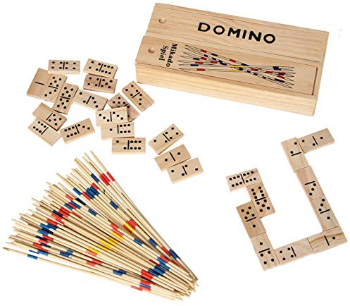 Bartl 101824 - Set di giochi tradizionali Mikado e Domino, in pratica scatola di legno con coperchio scorrevole, 19,5 x 9 x 3 cm