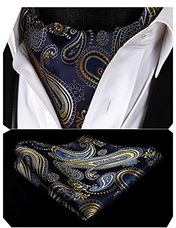 HISDERN Cravats for Men Silk Paisley Cravat and Handkerchief Polka dots Ascot Tie & Pocket Square Set for Wedding Party Business