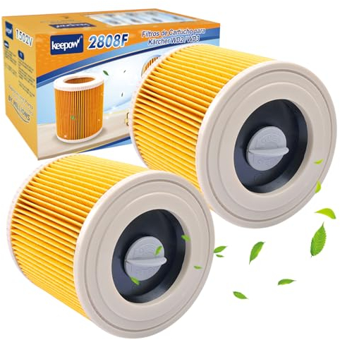 KEEPOW Filtros de Cartucho Lavables y Reutilizables para Aspiradora Kärcher WD2 / WD3 / MV2 / MV3 / WD 2.200 / WD 2.500 M/WD 3.200 / WD 3.300 M/WD 3.500 P/SE 4001 / SE 4002, 2 Pack