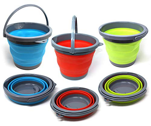 Bramble - 3 Collapsible Space Saving Portable Buckets, 5 Litre Multi-Use Household, Cleaning, Camping Buckets - Flattens to 5cm - 5L