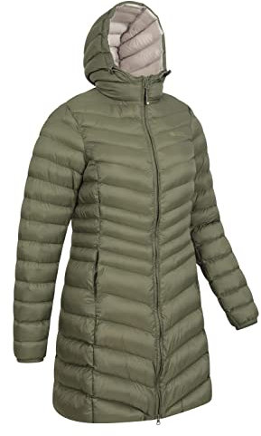 Mountain Warehouse Florence Womens Winter Long Padded Jacket - Water Resistant Rain Coat, Lightweight Puffer Jacket, Warm, 30C Heat Rating - for Outdoors, Walking Khaki Women's Size 10