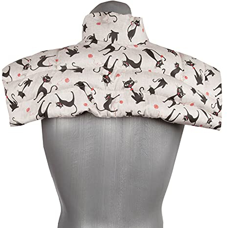 Kirschkernkissen Schulter & Nackenkissen mit Kragen. Wärmekissen Nacken für Mikrowelle (Katze-Mimi, Kirschkerne)