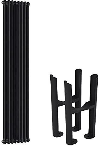Milano Windsor Black Cast Iron Style Vertical Double Column Radiator Feet - 1800mm x 380mm