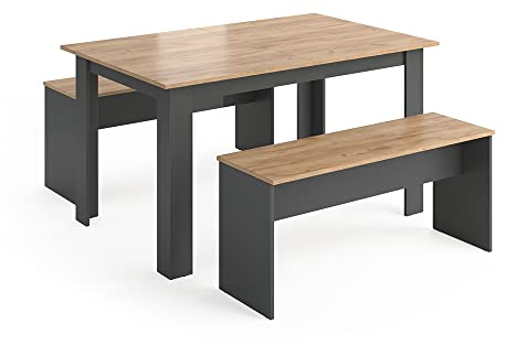 Vicco Esstisch Set Sentio, Anthrazit/Goldkraft Eiche, 90 x 140 cm mit 2 Bänken