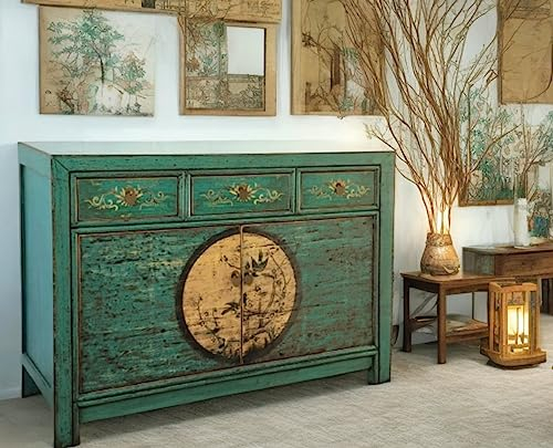 OPIUM OUTLET Chinesische Kommode Asia Sideboard orientalischer Schrank Vintage Anrichte Nachtschrank smaragd