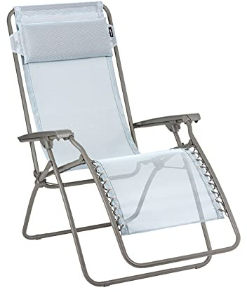 Lafuma MOBILIER - Fauteuil Relax Zéro Gravité RT 2 - Chaise Longue Pliante Terrasse et Jardin - Toile Batyline Résistante - Transat Multiposition, Tout Confort, Fabriqué en France - Bleu Ciel