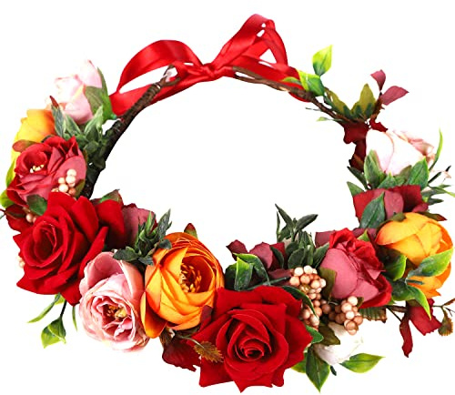 HuaLiSiJi Coroncine Fiori per Capelli Rosa, per Feste di Compleanno, Laurea e Matrimonio - Set 3 Pezzi (Rosso)