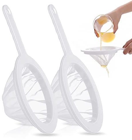 Grevosea 2 Pack Fine Mesh Strainers, Small Strainers for Kitchen Ultra-fine Nylon Mesh Sieve Colander-Skimmer with Handle Sieve Sifters for Food Tea Rice Coffee Oil Noodles Fruits Vegetable 200 Mesh