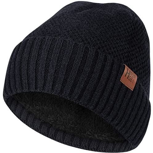 HASAGEI Gorro de Punto para Hombres y Mujeres, Gorro de Invierno Transpirable con Forro Polar Suave, Gorro de Invierno Unisex (Negro)